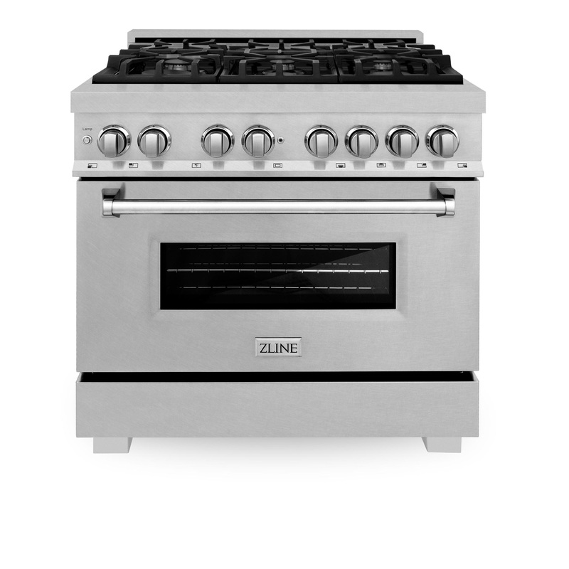 ZLINE 36 in. Professional Dual Fuel Range in DuraSnow Stainless Steel with Color Door Finishes [Color: DuraSnow Stainless Steel] – (RASSN36)