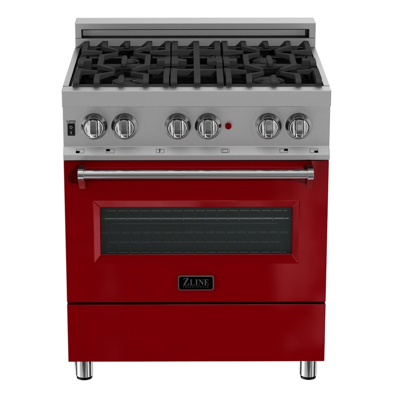 ZLINE 36 in. Professional Dual Fuel Range in DuraSnow Stainless Steel with Color Door Finishes [Color: Red Matte] – (RASRM36)