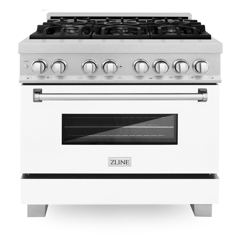 ZLINE 36 in. Professional Dual Fuel Range in DuraSnow Stainless Steel with Color Door Finishes [Color: White Matte] – (RASWM36)