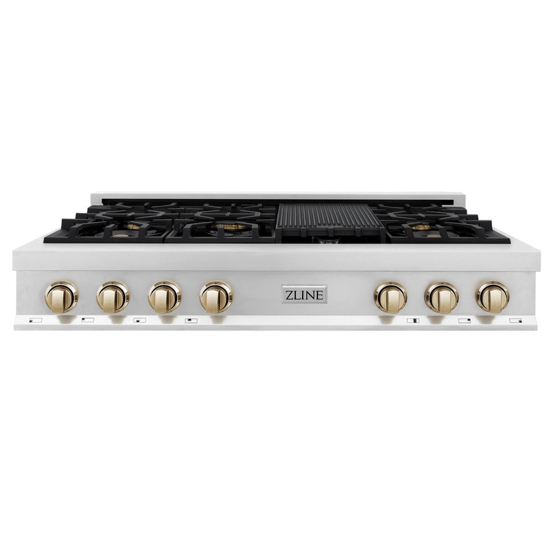 ZLINE 48 In. Autograph Edition Rangetop in Stainless Steel with Gold Accents (RTZ-48-G) – (RTZ48G)