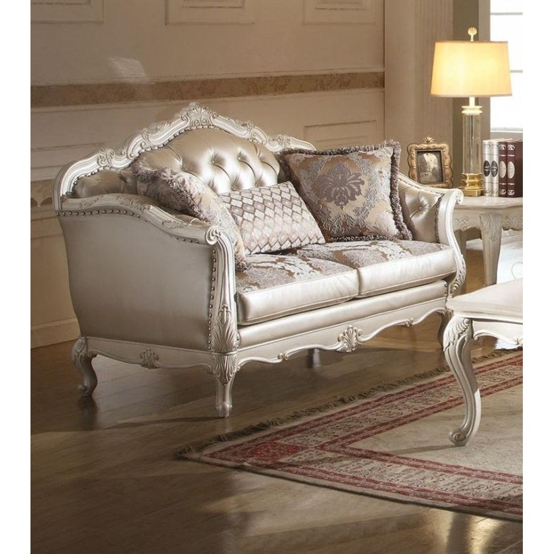 Acme Chantelle Loveseat w/3 Pillows in Pearl White 53541
