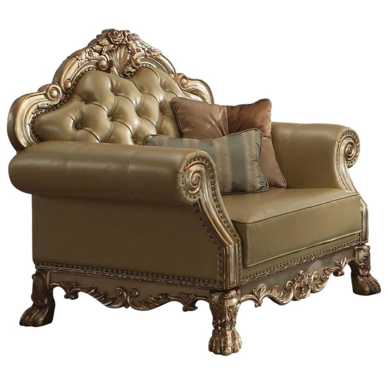 Acme Dresden Chair w/ 2 Pillows in Gold Patina 53162