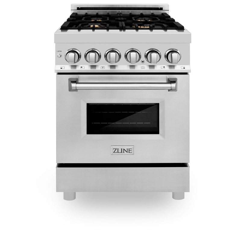ZLINE 24 in. Professional Dual Fuel Range with Color Door Options (RA24) [Color: Stainless Steel with Brass Burners] – (RABR24)