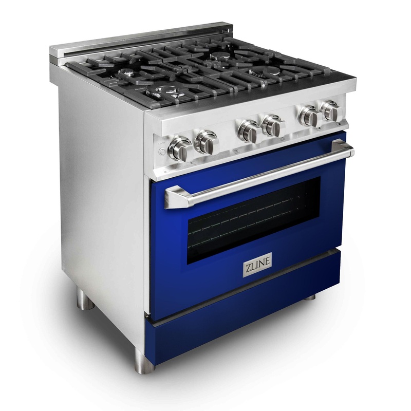 ZLINE 30 in. Dual Fuel Range with Gas Stove and Electric Oven in Stainless Steel (RA30) [Color: Blue Gloss] – (RABG30)
