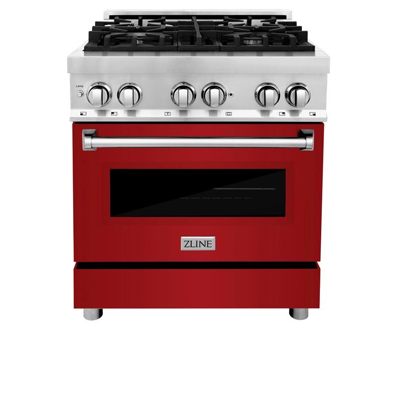 ZLINE 30 in. Dual Fuel Range with Gas Stove and Electric Oven in Stainless Steel (RA30) [Color: Red Gloss] – (RARG30)