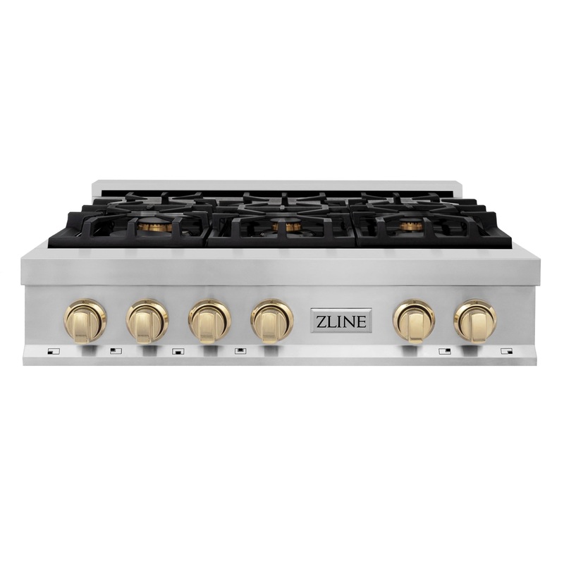 ZLINE 36 In. Autograph Edition Rangetop in Stainless Steel with Gold Accents (RTZ-36-G) – (RTZ36G)