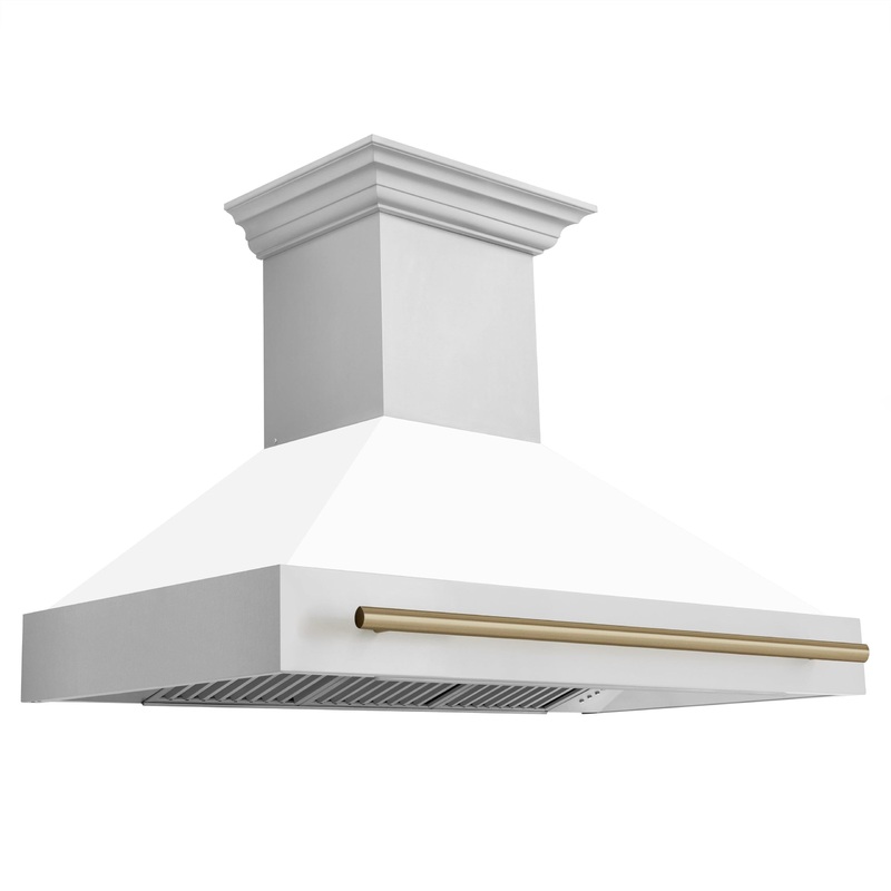 ZLINE 48 in. Autograph Edition Stainless Steel Range Hood with White Matte Shell and Handle (8654STZ-WM48) [Color: Champagne Bronze] – (8654STZWM48CB)