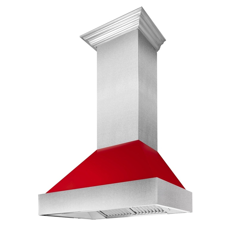 ZLINE Ducted DuraSnow Stainless Steel Range Hood with Red Gloss Shell (8654RG) – (8654RG48)
