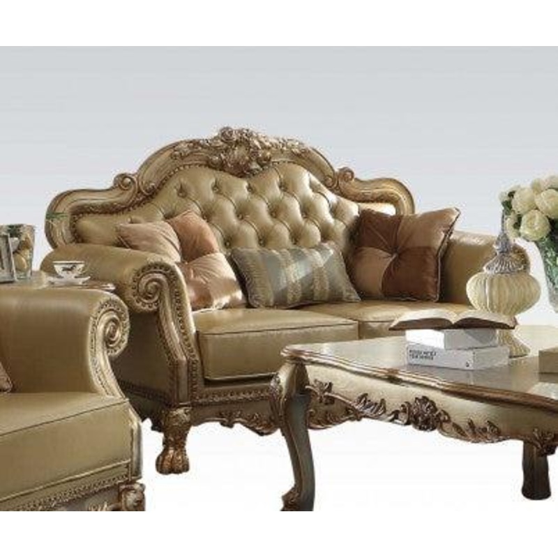 Acme Dresden Loveseat w/ 3 Pillows in Gold Patina 53161