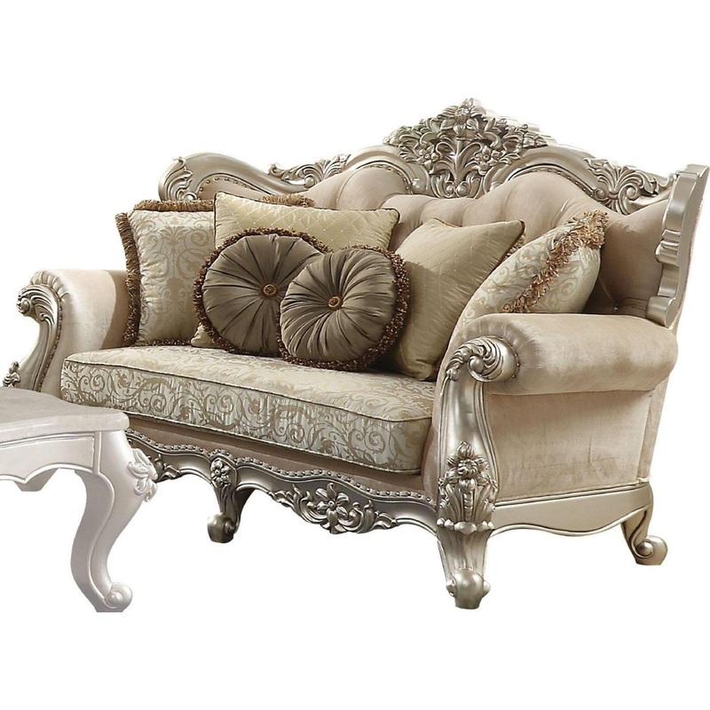 Acme Furniture Bently Loveseat with 5 Pillows in Champagne 50661