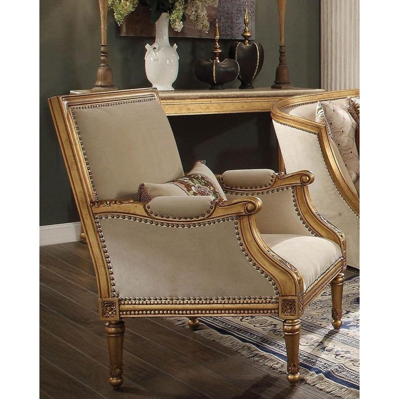 Acme Furniture Daesha Accent Chair in Tan Flannel & Antique Gold 50838