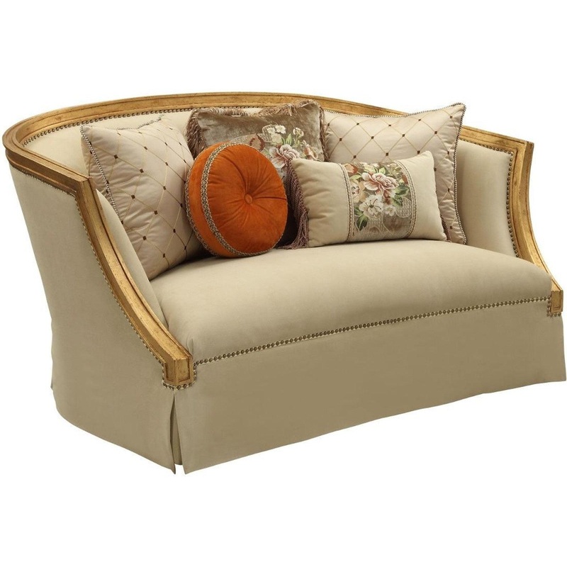 Acme Furniture Daesha Loveseat in Tan Flannel & Antique Gold 50836