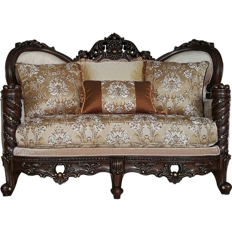 Acme Furniture Devayne Loveseat with 4 Pillows in Dark Walnut 50686