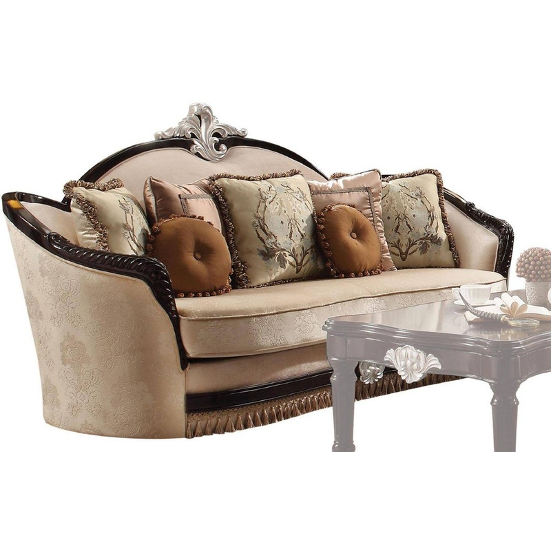 Acme Furniture Ernestine Loveseat with 6 Pillows in Tan and Black 52111