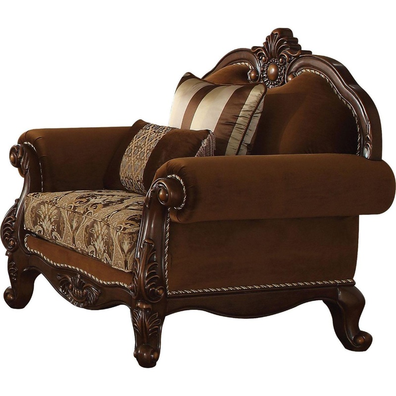 Acme Furniture Jardena Chair with 2 Pillows in Cherry Oak 50657