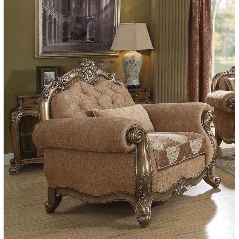 Acme Ragenardus Chair with 1 Pillow in Fabric & Vintage Oak 56032