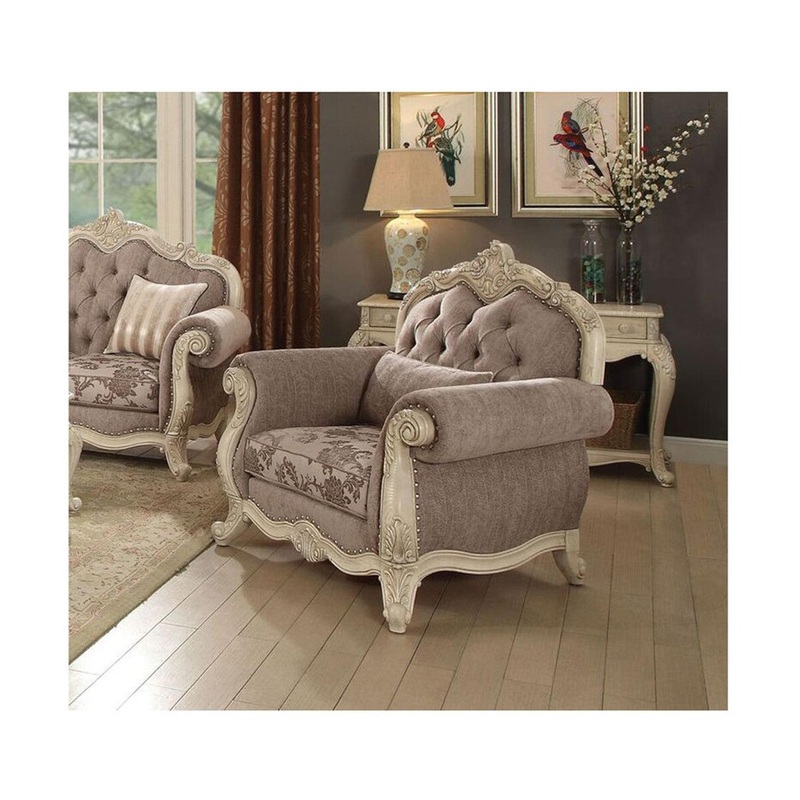 Acme Ragenardus Chair with 1 Pillow in Gray Fabric & Antique White 56022