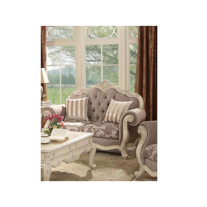 Acme Ragenardus Loveseat with 2 Pillows in Gray Fabric & Antique White 56021