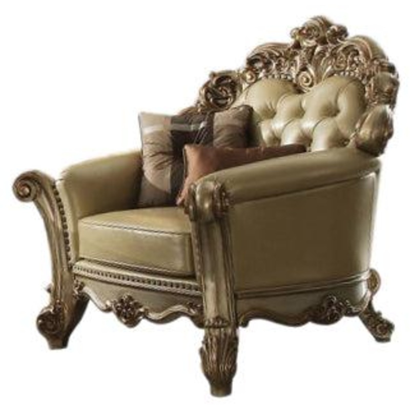 Acme Vendome Chair w/ 2 Pillows in Gold Patina 53002