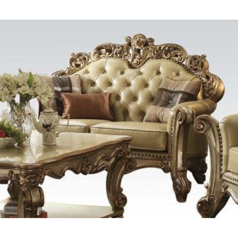 Acme Vendome Loveseat w/ 3 Pillows in Gold Patina 53001