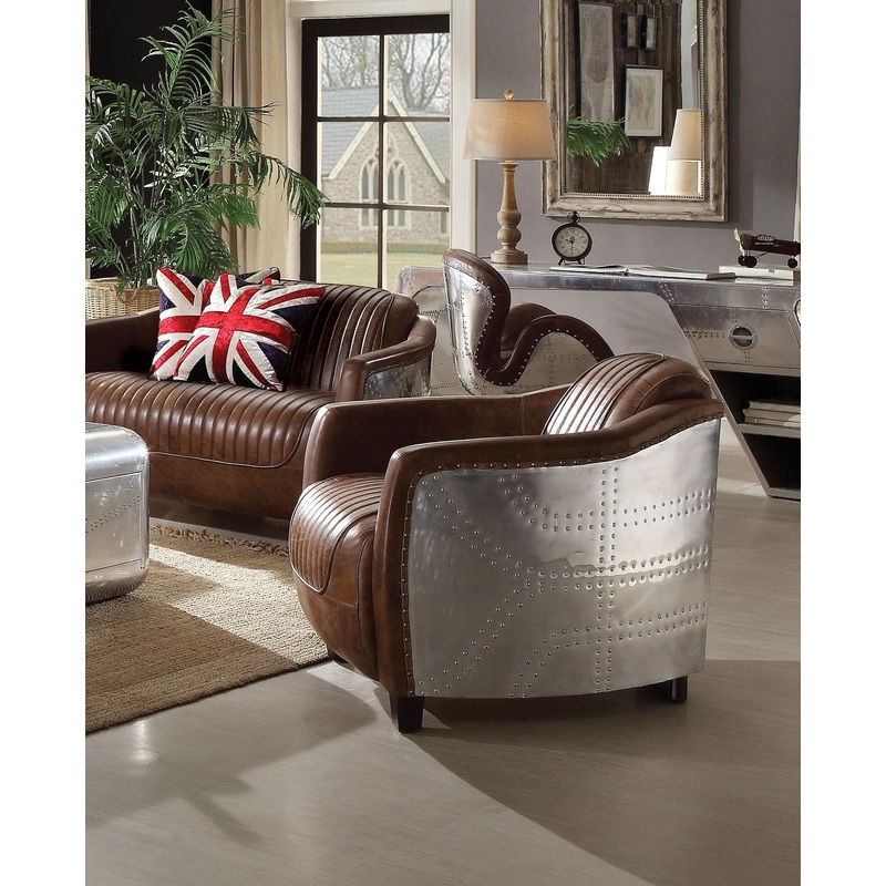 Brancaster Retro Brown Top Grain Leather & Aluminum Chair