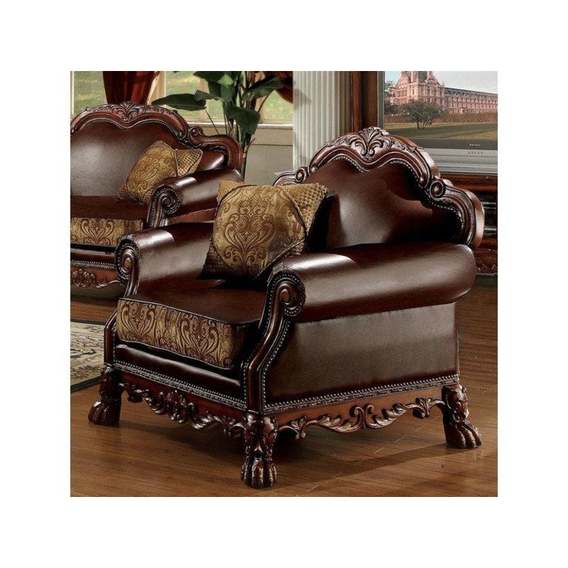 Dresden Brown PU & Chenille, Cherry Oak Chair & 1 Pillow