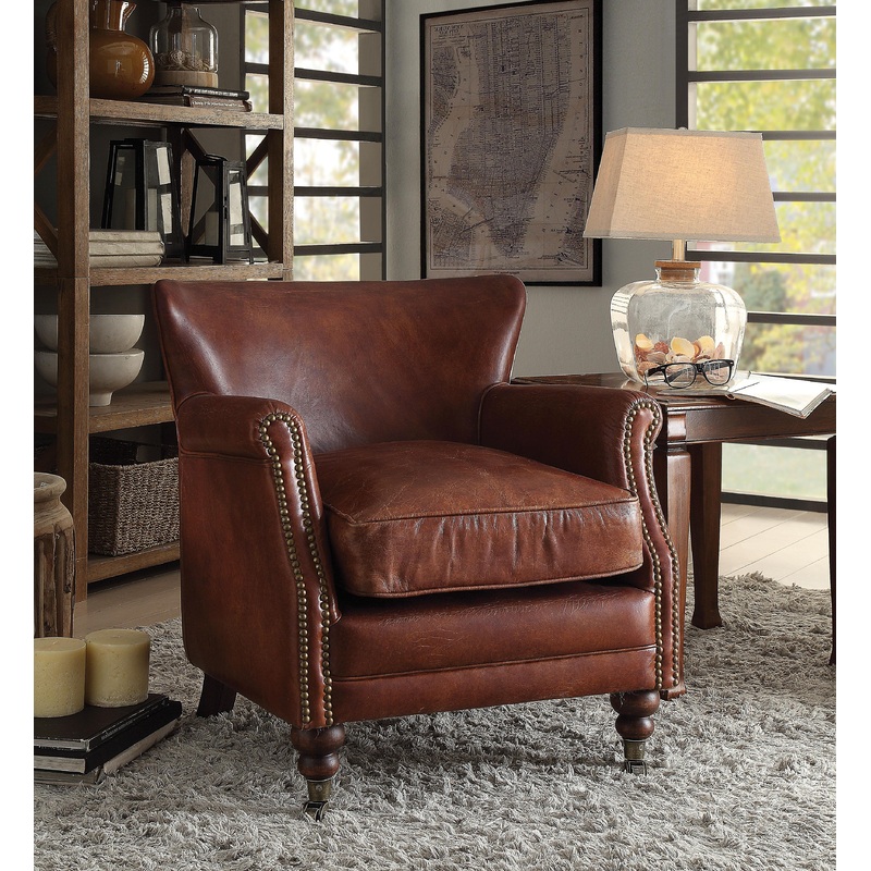 Leeds Vintage Dark Brown Top Grain Leather Accent Chair