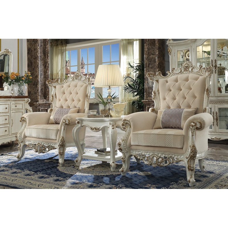 Picardy II Fabric & Antique Pearl Accent Chair & Pillow