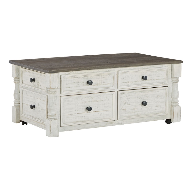 Havalance – White / Gray – Lift Top Cocktail Table with Storage Drawers