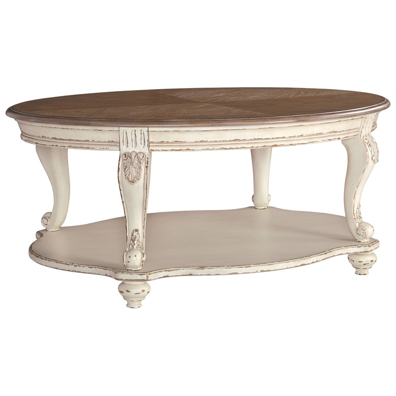 Realyn – White / Brown – Oval Cocktail Table