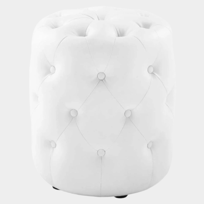 Amour Tufted Button Round Faux Leather Ottoman