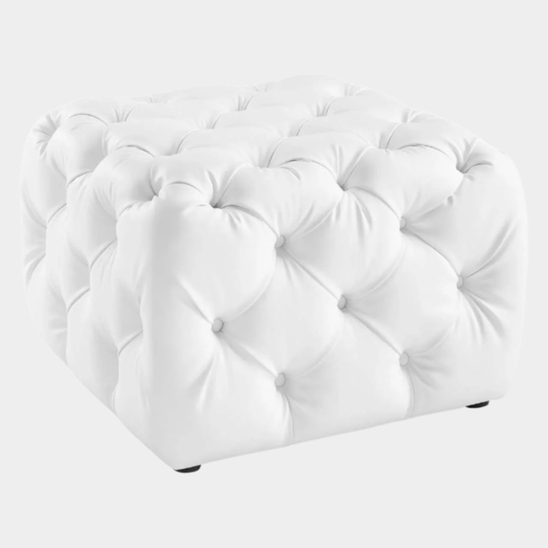 Amour Tufted Button Square Faux Leather Ottoman