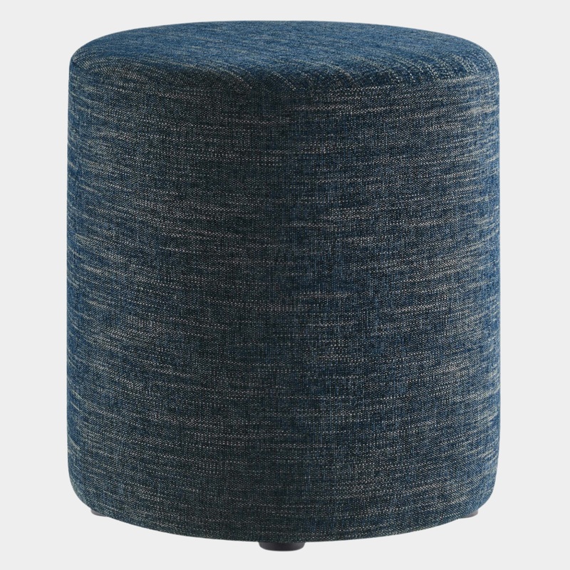 Callum Round Woven Heathered Fabric Upholstered Ottoman