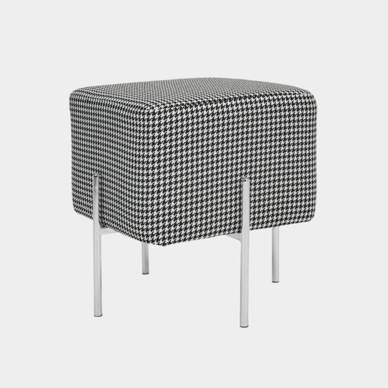 Kube S Ottoman: Hound Tooth White & Black Fabric