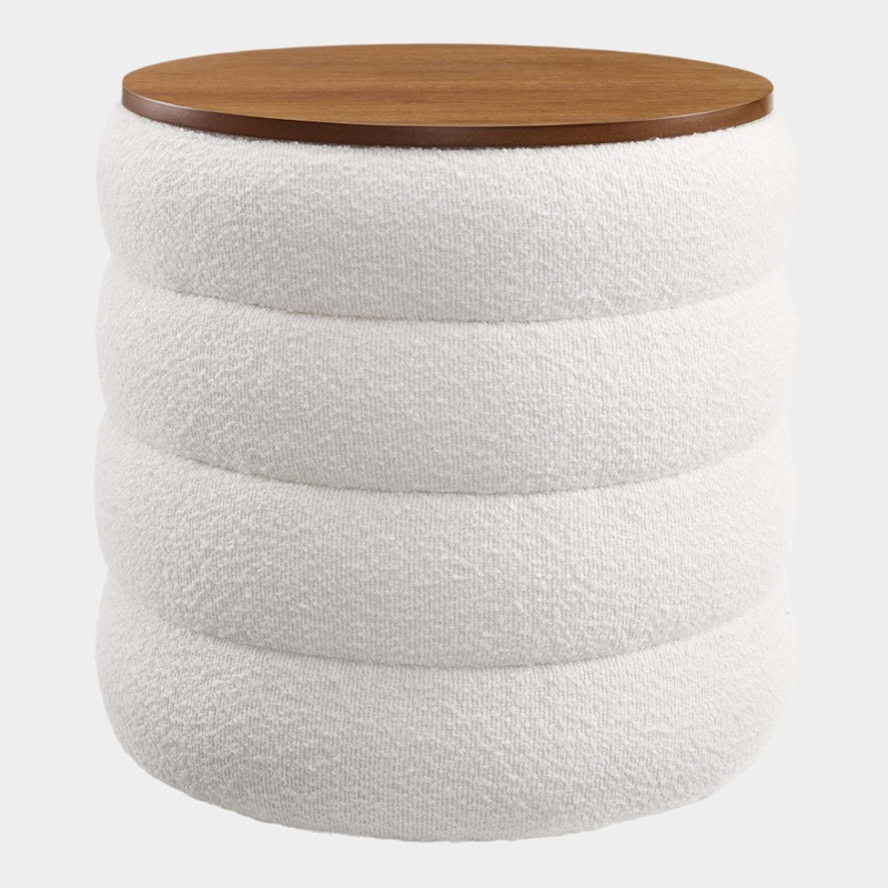 Mezzo Round Boucle Fabric Storage Ottoman