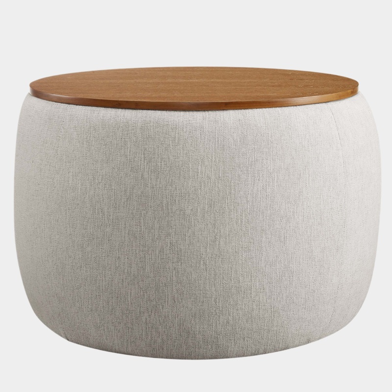 Perla Woven Heathered Fabric Upholstered Storage Ottoman
