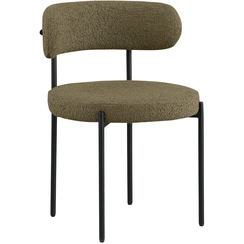 Beacon – Boucle Fabric Dining Chair With Black Legs (Set of 2) – Olive Green