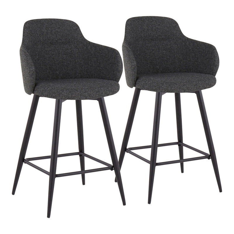 Boyne – Industrial Fixed Height Counter Stool With Square Footrest (Set of 2) – Black / Dark Gray