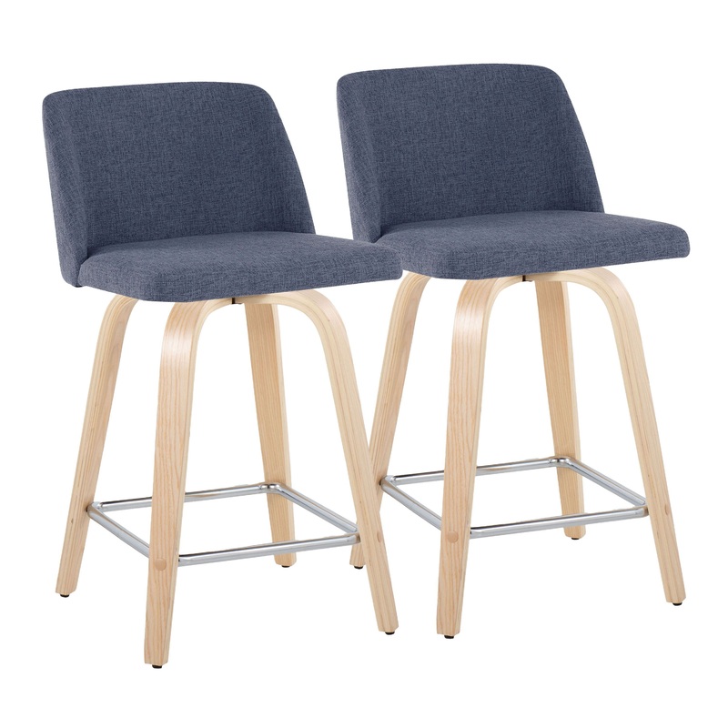Toriano – Contemporary Fixed Height Counter Stool With Swivel With Square Footrest (Set of 2)