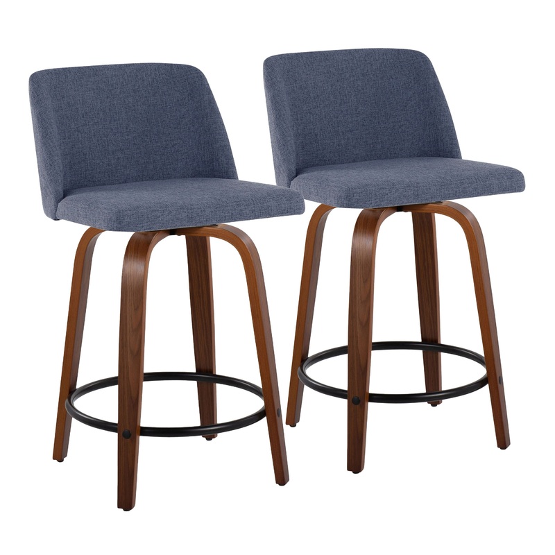 Toriano – Mid Century Modern, Fixed Height Counter Stool & Swivel And Round Footrest (Set of 2)