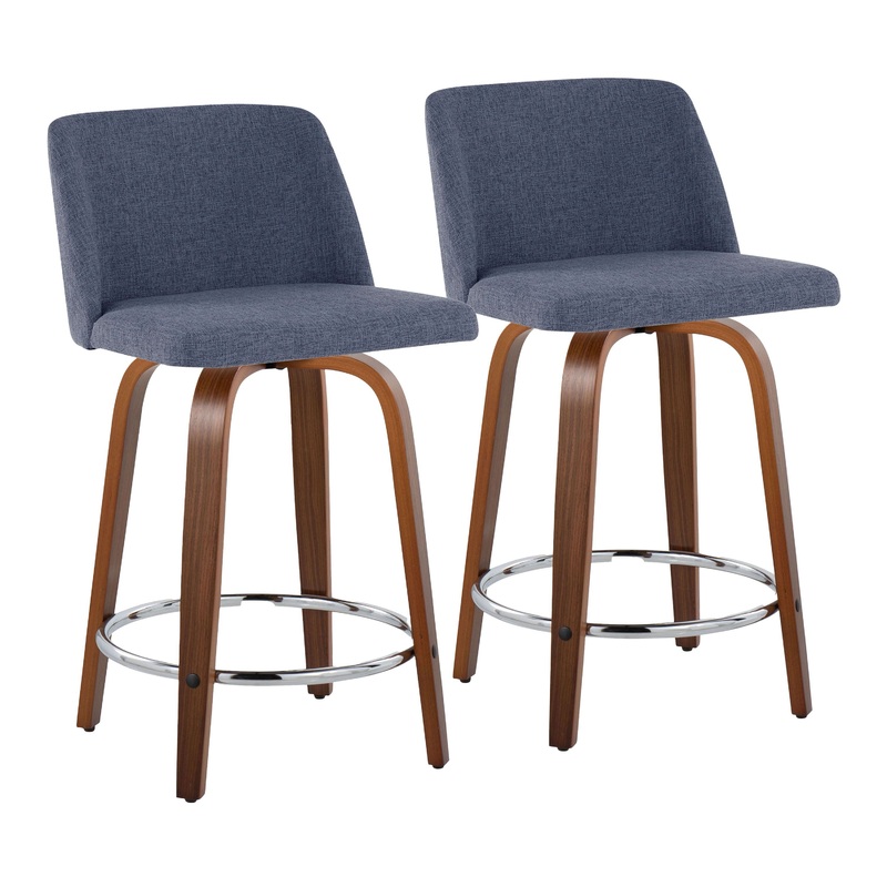 Toriano – Mid Century Modern Fixed Height Counter Stool With Swivel With Round Footrest (Set of 2)