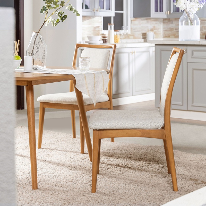 Scandi – Upholstered Dining Chair, Stain Resistant High (Set of 2) – Natural Light Brown / White Pepper