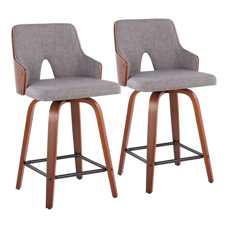 Stella – Counter Stool – Walnut And Light Gray Fabric (Set of 2)