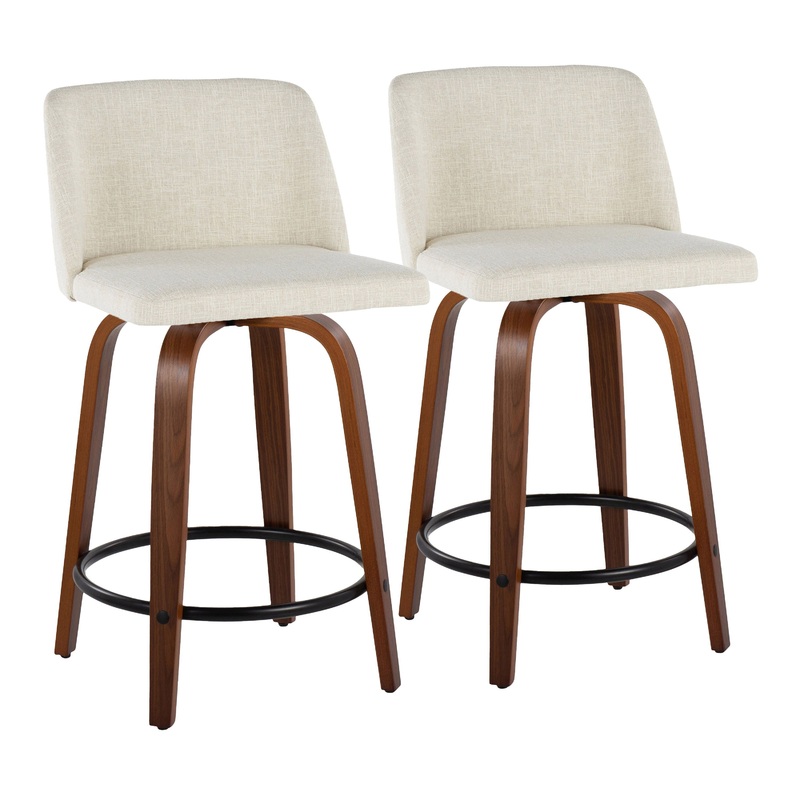 Toriano – Contemporary Fixed-Height Counter Stool & Swivel With Round Footrest (Set of 2)