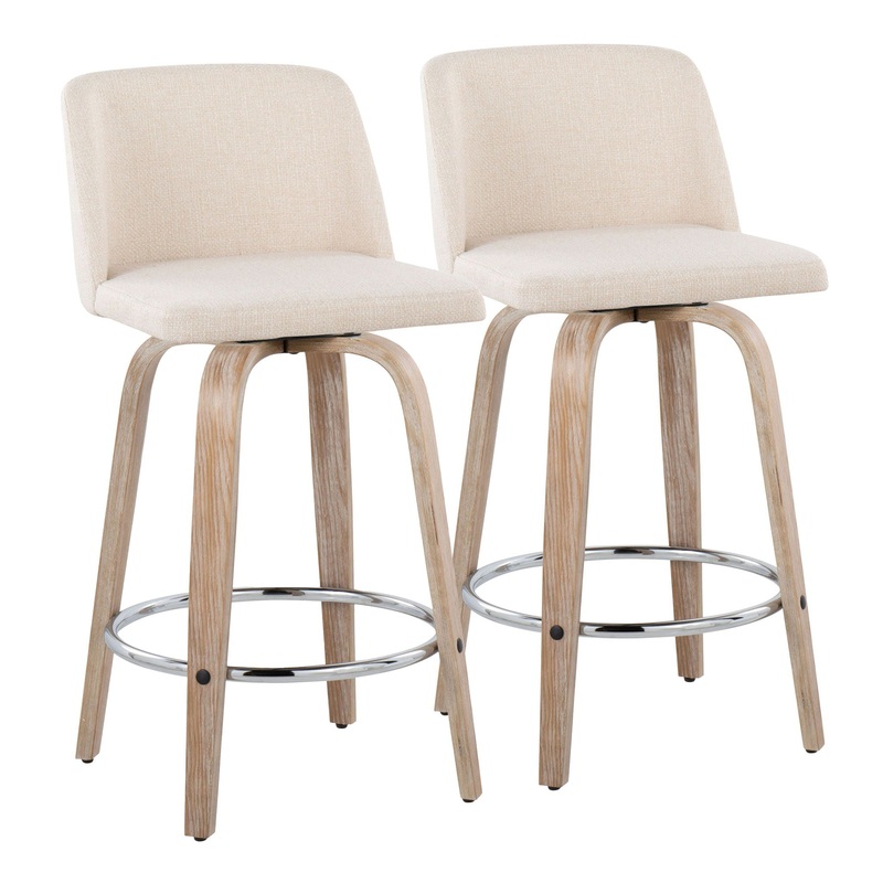 Toriano – Contemporary Fixed Height Counter Stool With Swivel & Round Footrest Modern Design (Set of 2)