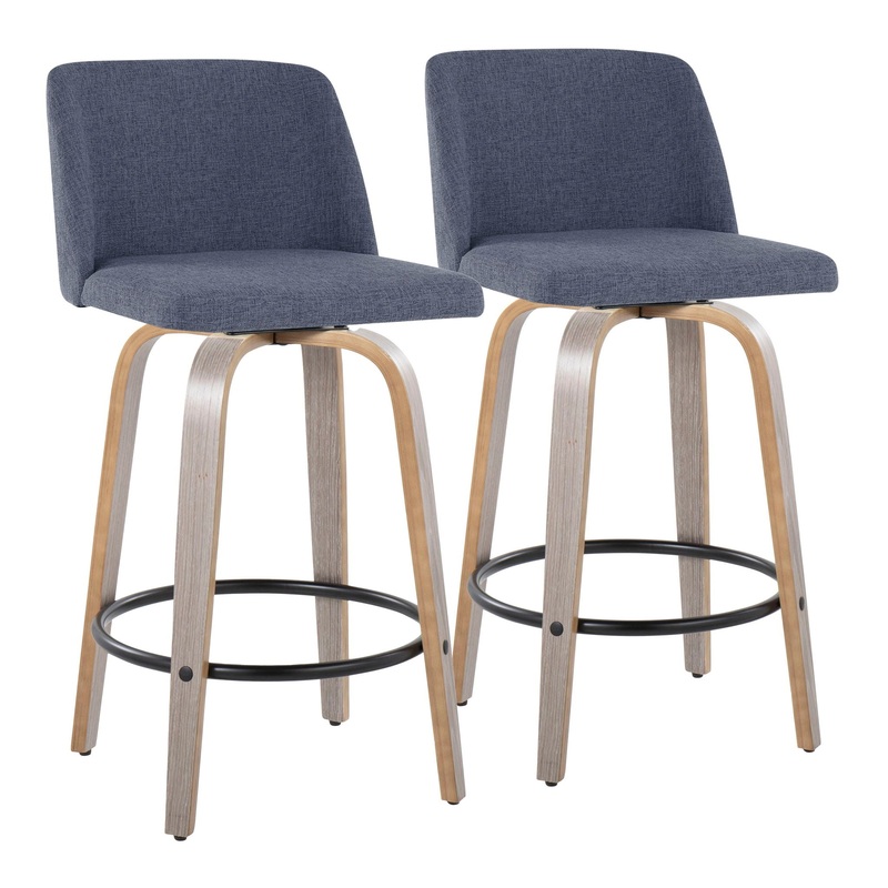 Toriano – Contemporary Fixed Height Counter Stool With Swivel & Round Footrest (Set of 2)