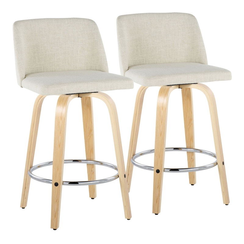 Toriano – Contemporary Modern Fixed Height Counter Stool Swivel With Round Footrest (Set of 2)