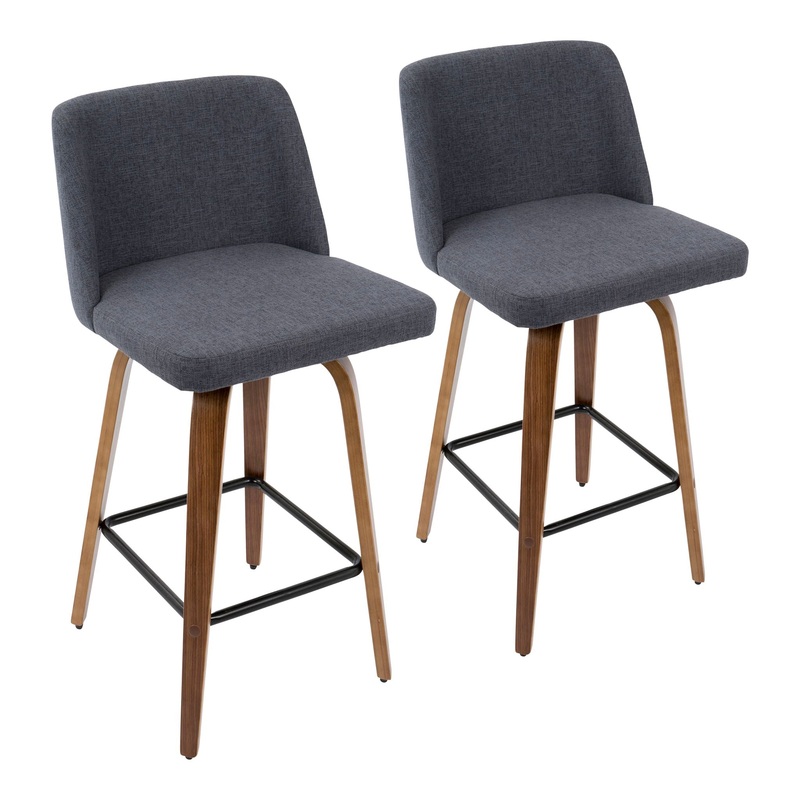 Toriano – Mid Century Modern Fixed Height Counter Stool & Square Footrest (Set of 2)