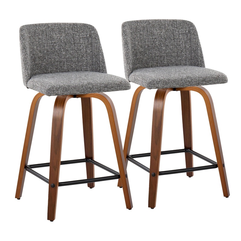 Toriano – Mid Century Modern Fixed Height Counter Stool With Swivel With Square Footrest (Set of 2)