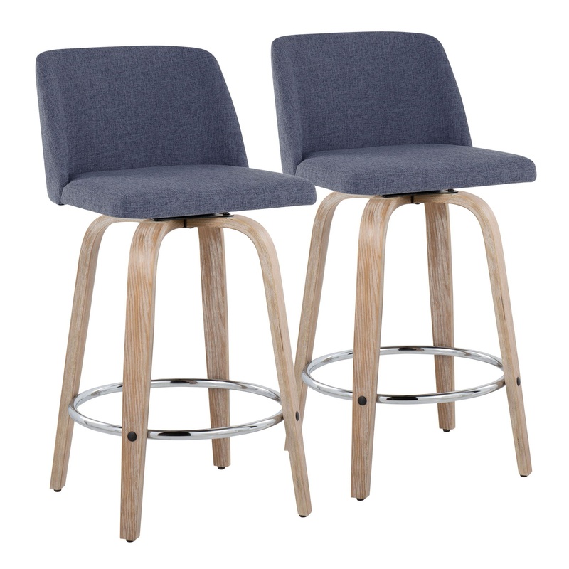 Toriano – Modern Design Fixed Height Counter Stool With Swivel With Round Footrest (Set of 2)